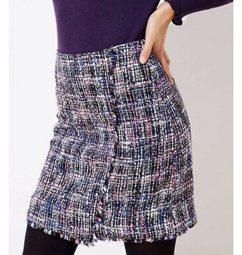 NWT Loft Woven tweed fringed skirt with a faux wrap size 10
